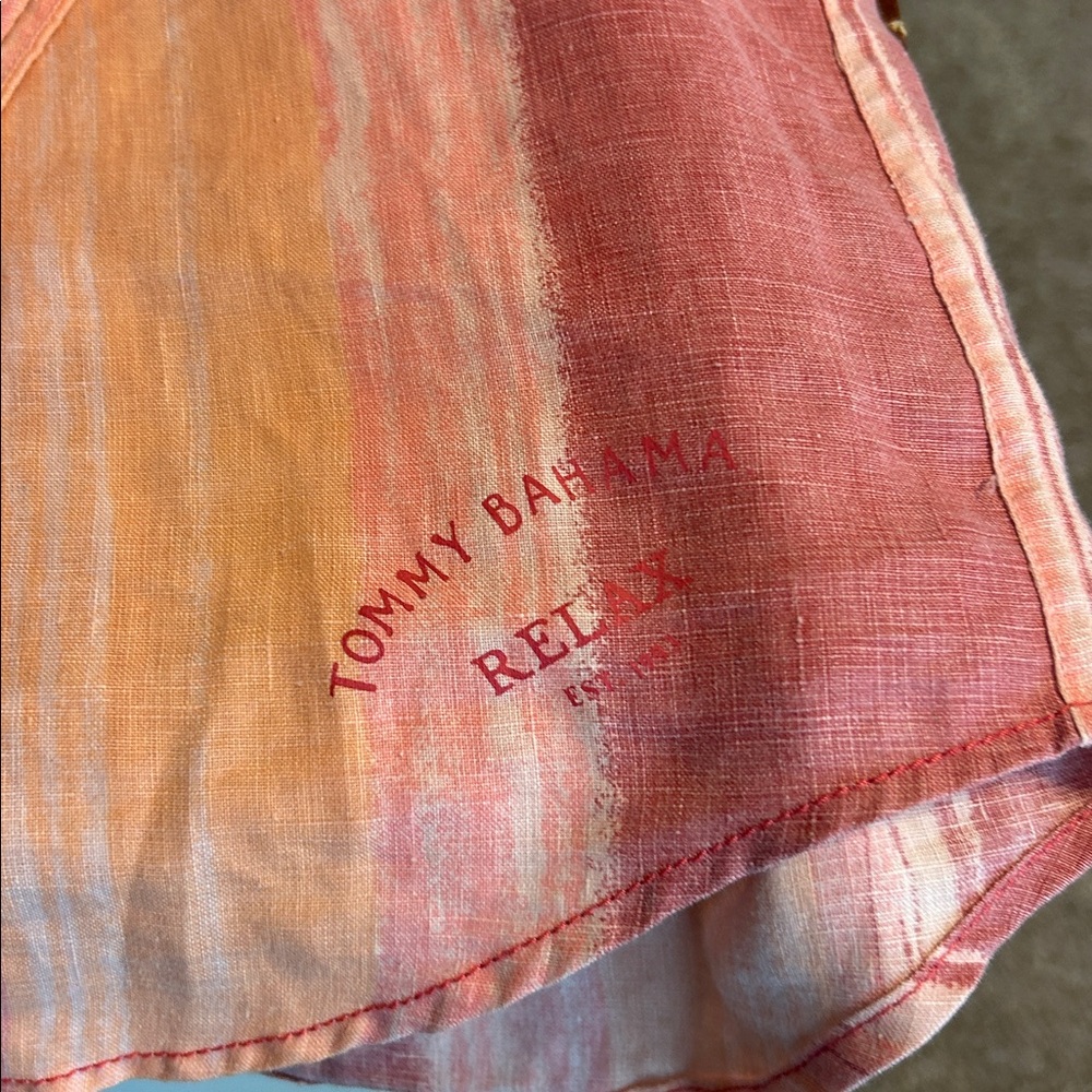 EUC! Tommy Bahama Men's Striped Red/Orange linen Shirt. Large. - Picture 4 of 4